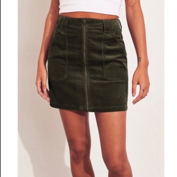 Hollister Dresses & Skirts - Hollister Corduroy Mini Skirt Hi Rise Full Zip Front Green Size 7 Grunge Y2K